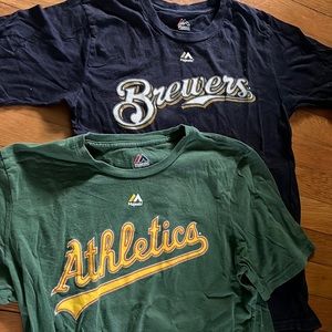 MLB Majestic t shirts for baseball fans: A’s and Brewers